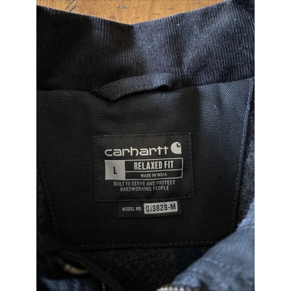 carhartt jacket Black Denim flannel
 Lined Size Large Coffee Logo Detroit - Picture 5 of 9